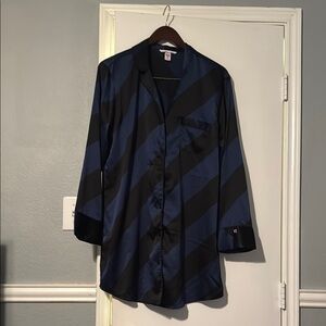 Blue and Black Striped Satin Shirt